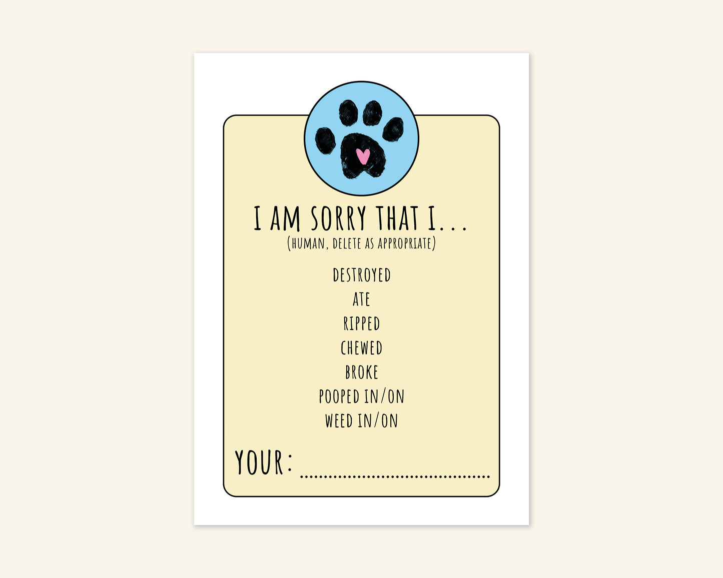 Naughty Dog Sorry Card