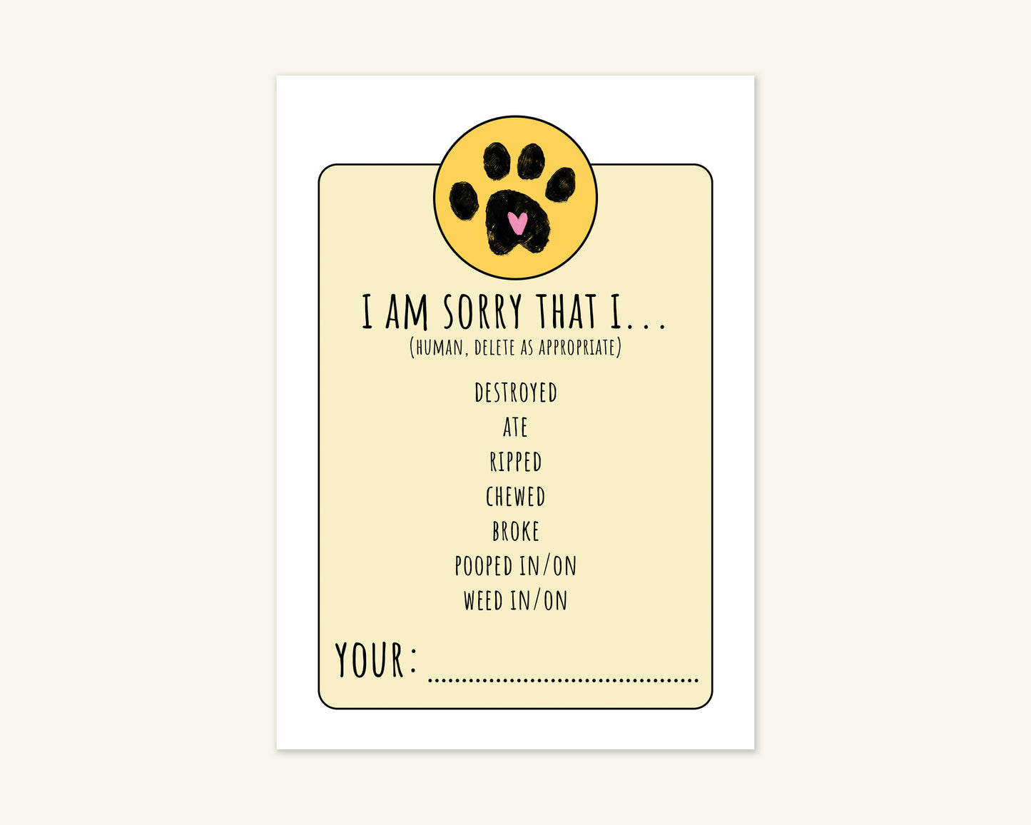 Naughty Dog Sorry Card