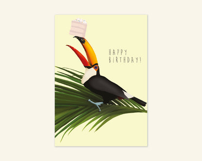 Toucan With Cake Happy Birthday Card