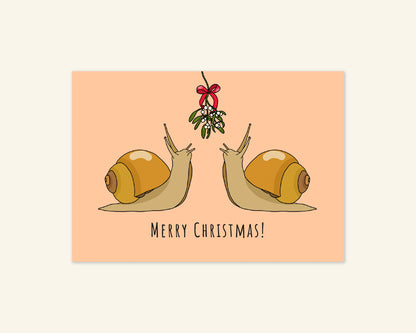 Snails Under Mistletoe Merry Christmas Card