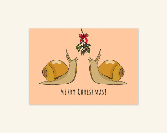 Snails Under Mistletoe Merry Christmas Card