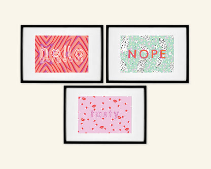 Set of 3 Unframed Illustrated A5 Text Prints