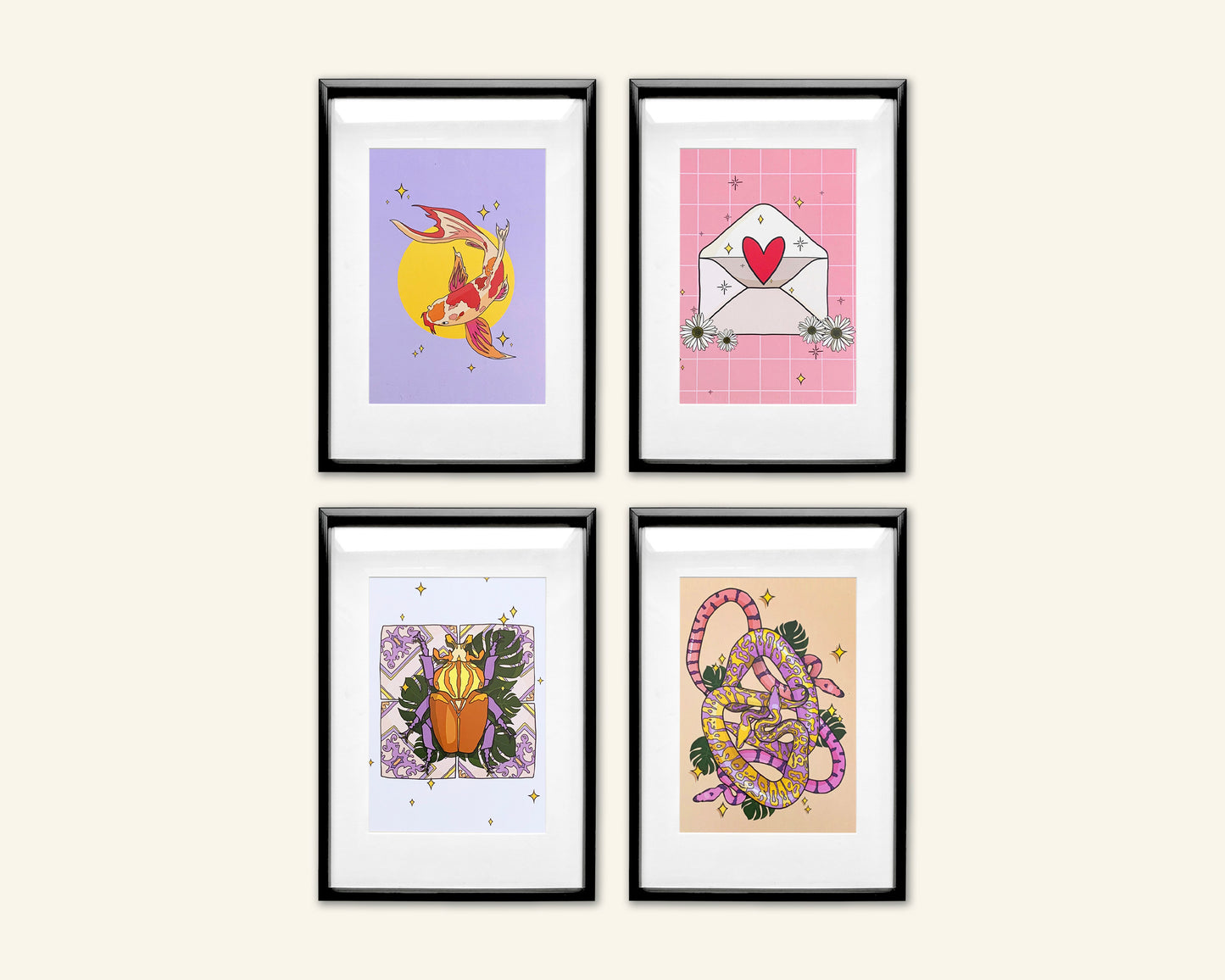 Set of 4 Unframed Illustrated A5 Prints