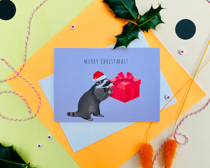 Raccoon Merry Christmas Card