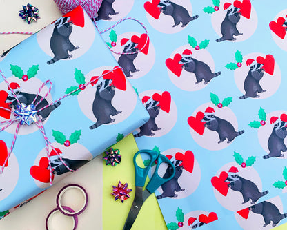 Bundle of 3 Christmas Raccoon Gift Wrap Sheets