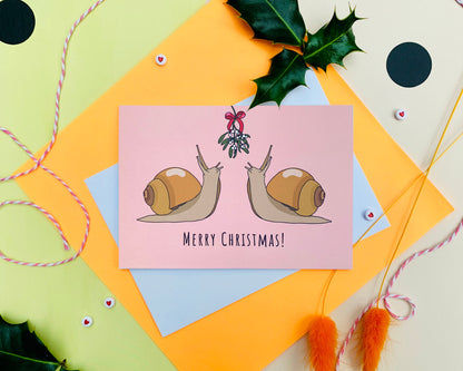 Snails Under Mistletoe Merry Christmas Card