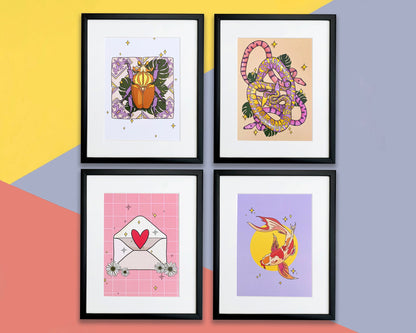 Set of 4 Unframed Illustrated A5 Prints